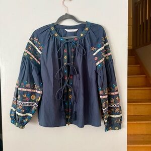 EUC Zara Dark Ethnic-Style Boho Embroidered Jacket or Blouse